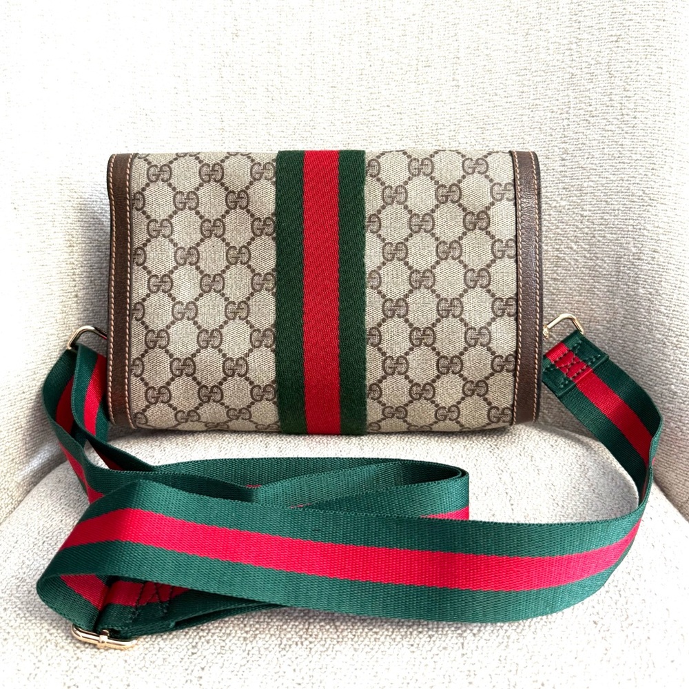 Gucci Beige GG Canvas Crossbody with Green and Red Web Stripe and Brown Trim - Picture 6 of 16